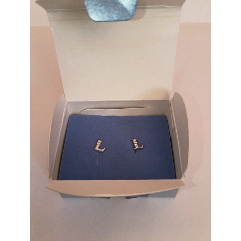 Avon Pace Initial Earrings L Silver Tone Rhinestone Pierced Signed